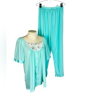Vintage Kelly Reed pajamas size Large turquoise semi-sheer‎ 2 piece